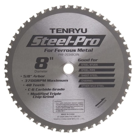 Tenryu 8in Ferrous Metal Cutting Saw Blade 48T 1in Arbor PRF-20348CBN